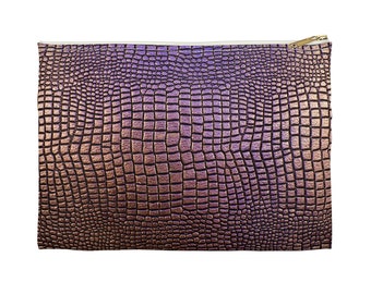 Neceser de maquillaje con estampado de piel de serpiente de bronce morado iridiscente