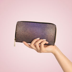Irridescent Snakeskin Print Zippered Long Wallet