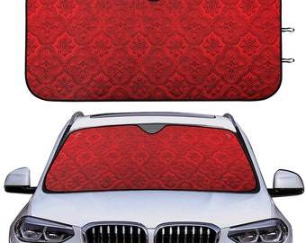 Parasol gótico rojo para coche, bloqueador de calor UV con diseño de rombos