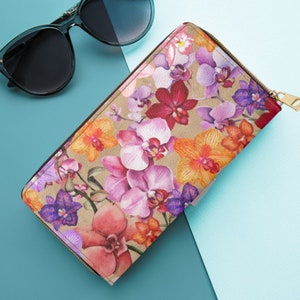 Portefeuille fleuri coloré à fermeture éclair : pochette minimaliste pour femme