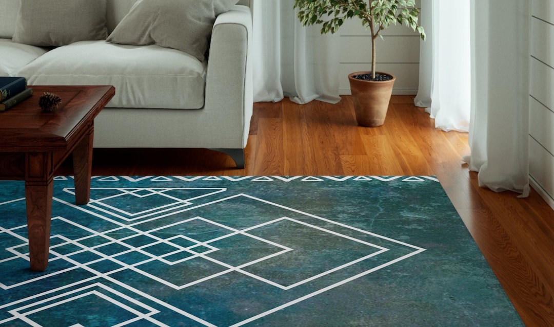 Turquoise Tribal Squares and Triangles Area Rug - Etsy