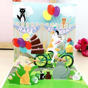 Carte d'anniversaire pour les amoureux des chats Carte de voeux pop-up 3D