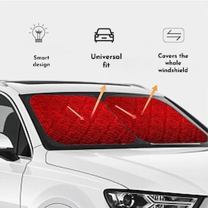 Gothic Red Car Sunshade Set | Foldable Windshield Visor, UV Block Heat Reflector