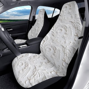 White Lace Embossed Car Seat Covers – Boho Vehicle Interior Accessories