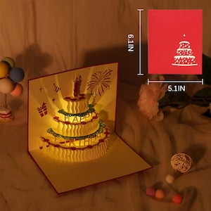 Cartão de aniversário LED cantando, cartão de felicitações pop-up com bateria Li Gut Up 3D