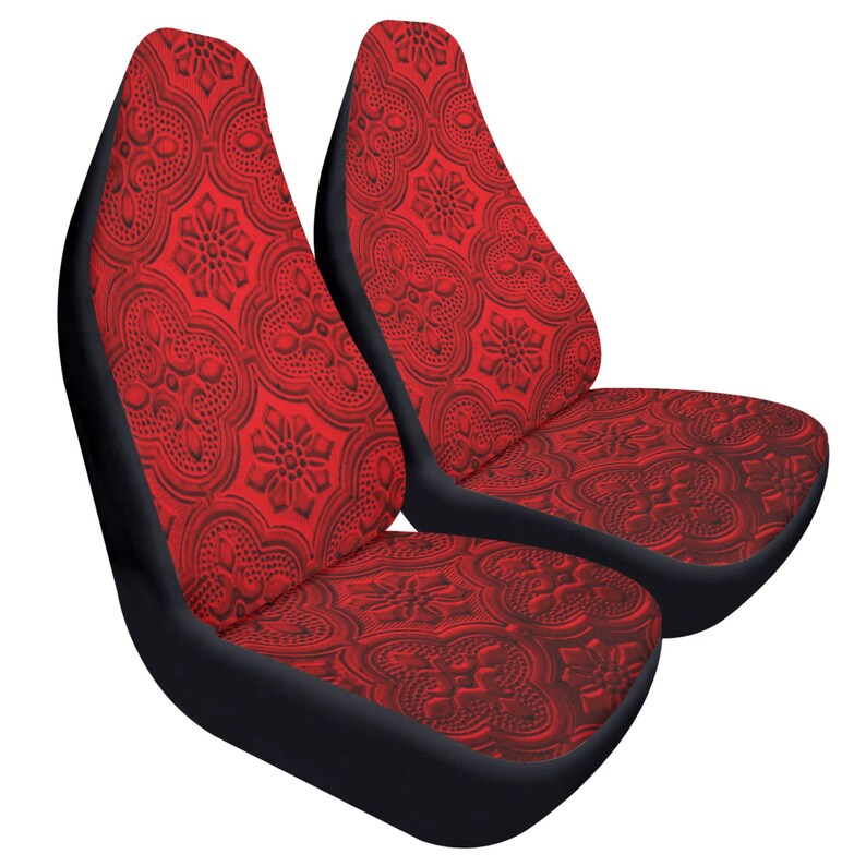 Protectores de asiento delantero de coche con estampado rojo estilo gótico imagen 4