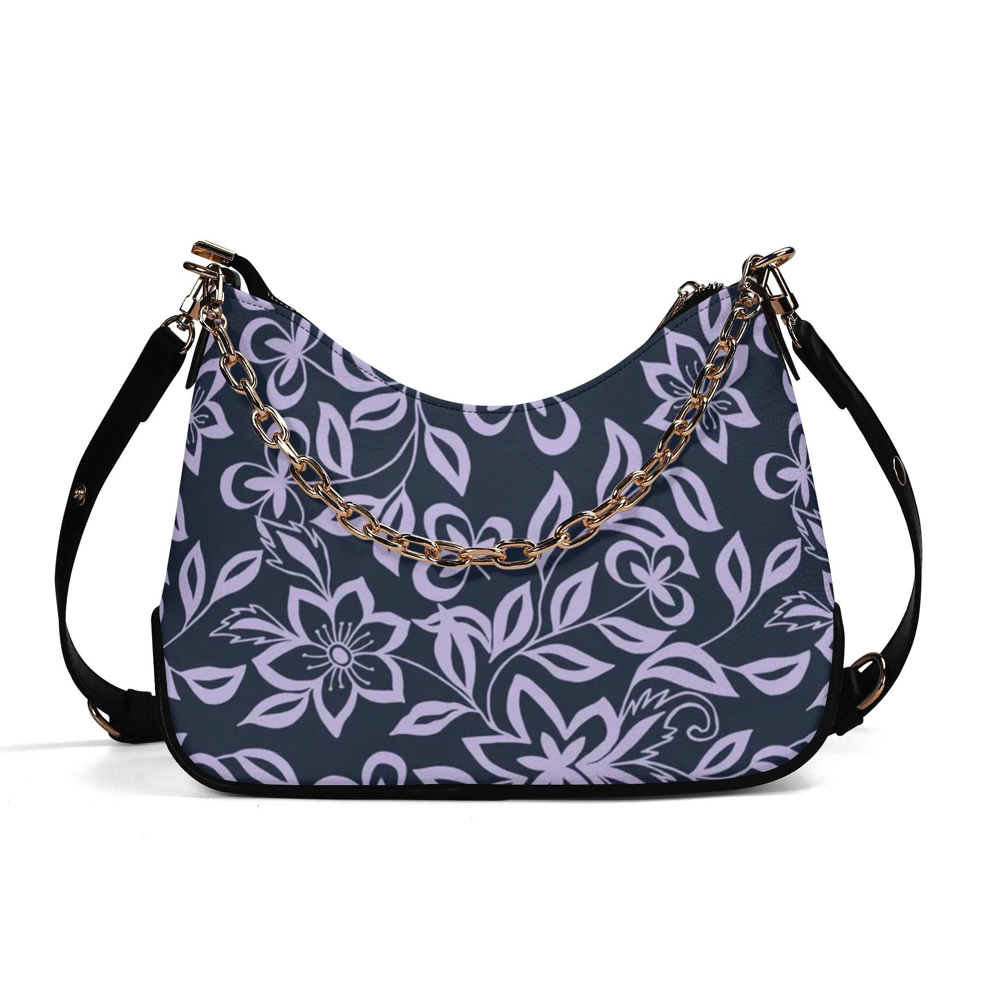 Borsa a mano floreale blu con tracolla regolabile e ciondolo a catena/tracolla alternativa