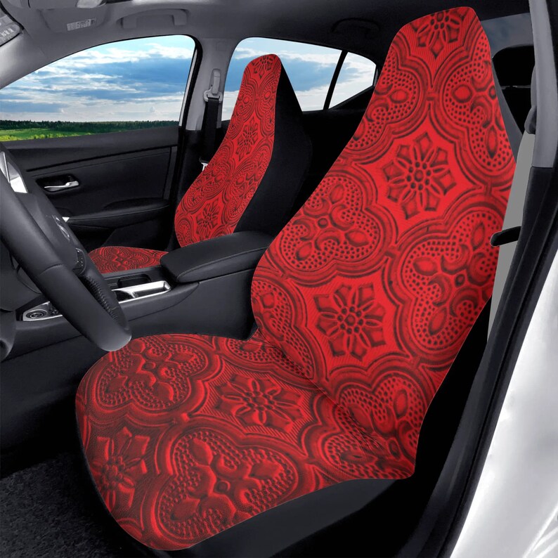 Protectores de asiento delantero de coche con estampado rojo estilo gótico imagen 5