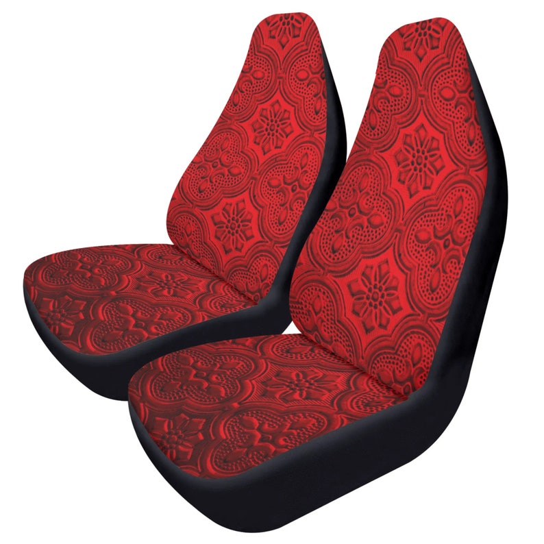 Protectores de asiento delantero de coche con estampado rojo estilo gótico imagen 2