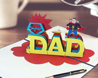 Biglietto per la festa del papà Biglietto d'auguri pop-up 3D per super papà per lui