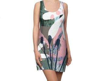 Abstract Blush Pink & Green Citycore Women's Racerback Dress (AOP)