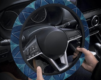 Blue Green Turquoise Watercolor Car Steering Wheel Cover, Best for 15” Steering Wheel