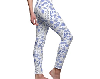 Blue Floral Pattern Leggings | All-Over Print