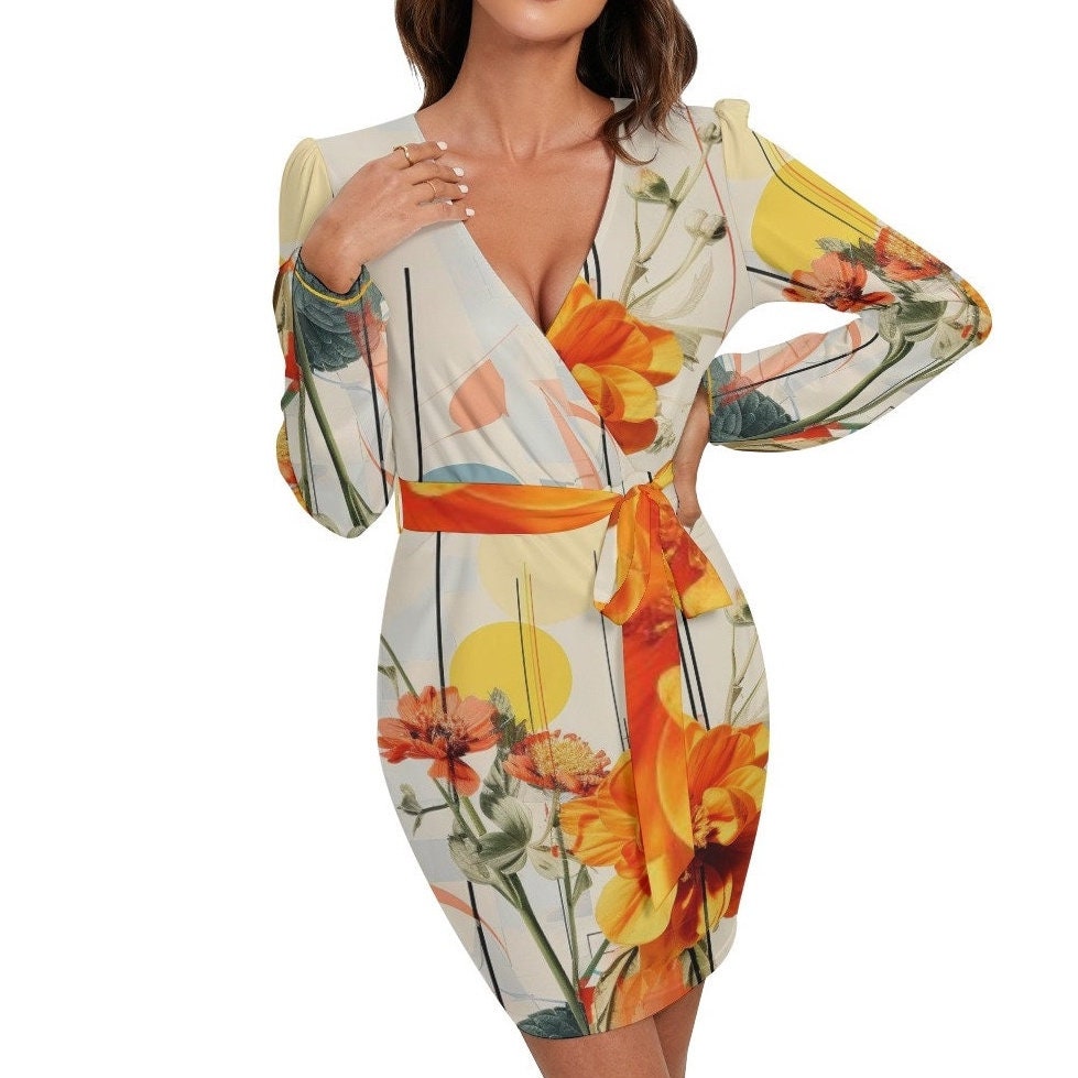orange floral wrap dress Kennett Orange Floral Mini Wrap Dress