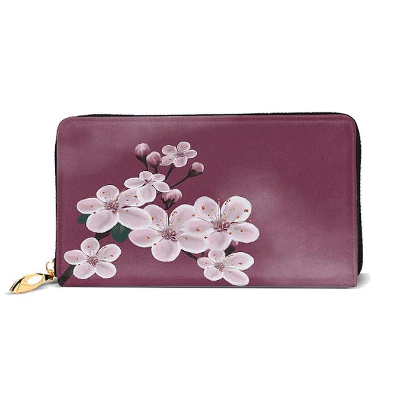 Cherry Blossom Wallet – Women's Zip Around Clutch With Card Slots