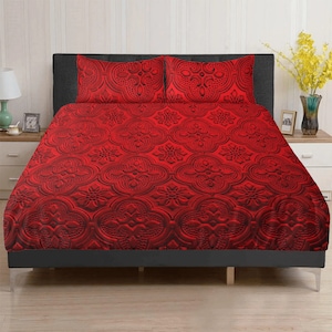 Set copripiumino con cerniera, motivo rosso e nero in stile gotico, set da 3 pezzi con 2 federe