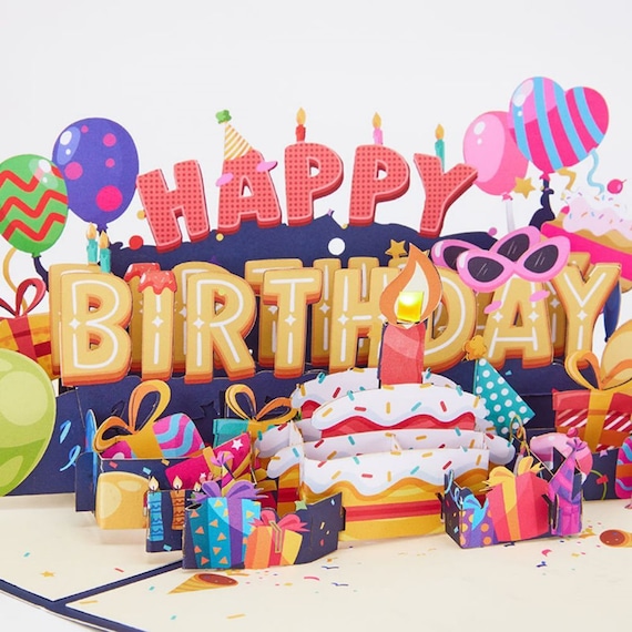 Verjaardagskaart voor meisjes, verjaardagskaart met muziek en licht voor babymeisjes, 3D pop-up fee & taart zingende kaart verjaardag voor 1 jaar/2/3/4/5/6/7/8/9 jaar meisjes, dochter, kleinkind