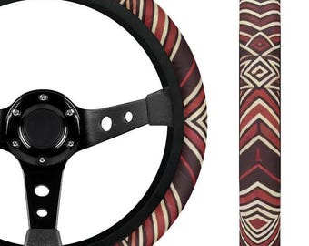 Terracotta and Beige Geometric Print 15" Steering Wheel Cover for Men or Women