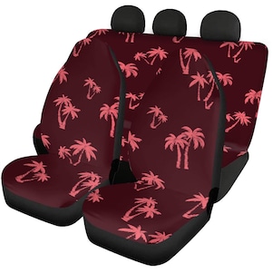 Tropical Palm Tree Car Seat Covers – Maroon & Pink – Cute Boho Car Accessories for Women – Full Set Front + Back – Universal Fit