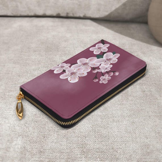 Cherry Blossom Wallet – Women's Zip Around Clutch With Card Slots