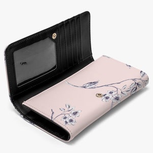 Carteira com fecho de pressão triplo com estampa floral vintage rosa blush