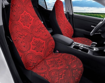 Goth Syle Red Pattern Front Car Seat Covers