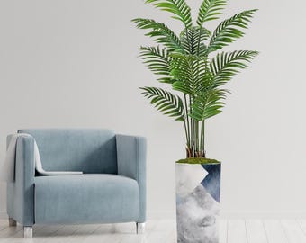 Planta de bambú artificial de 5 pies y medio de alto en maceta redonda estilo bohemio para interiores