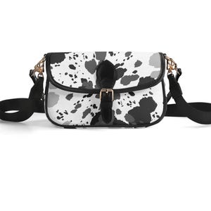 Damen Leder Crossbody Flap Closure Bag, Cute Cow Print