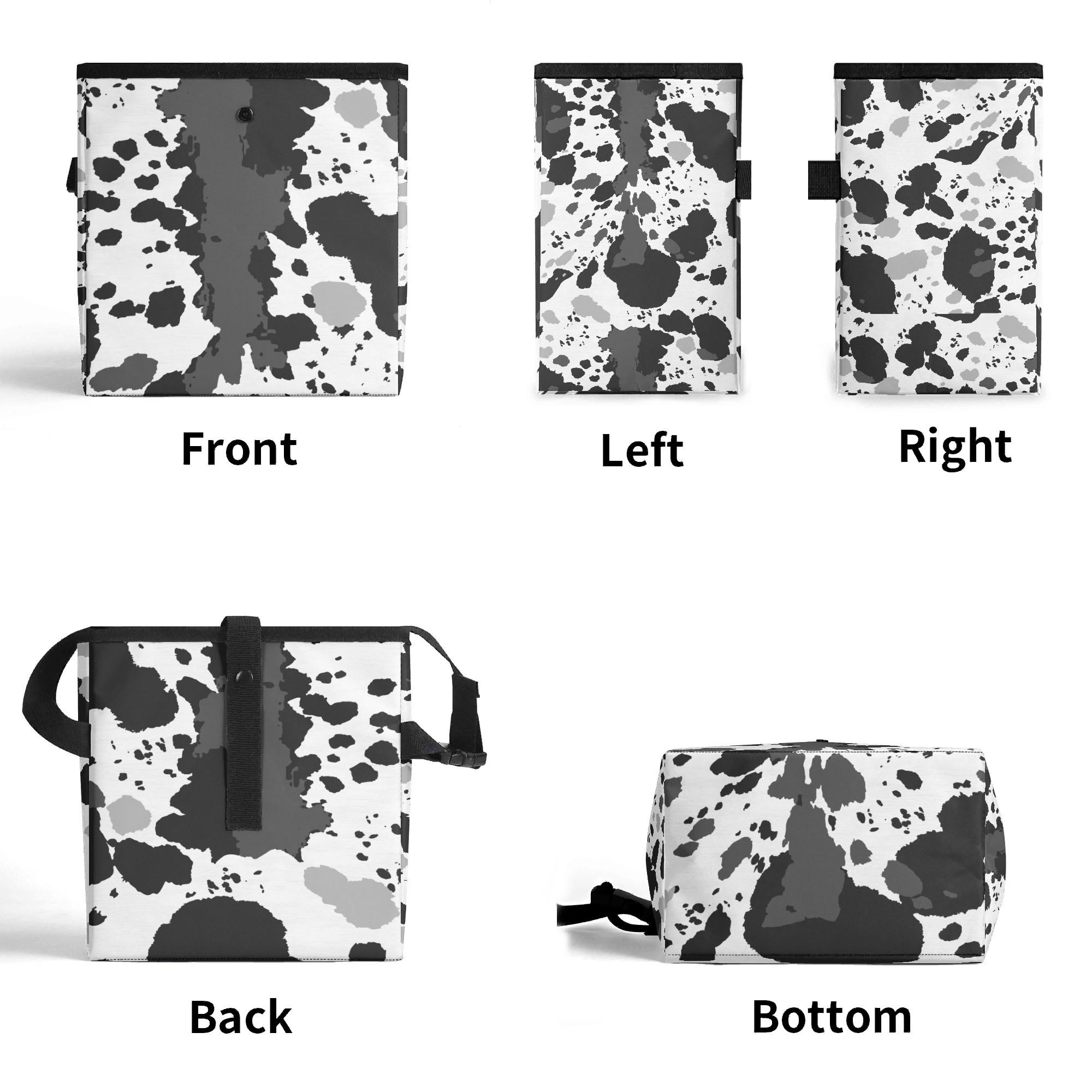 Cow Print Car Trash Can – Collapsible, Leakproof, Hangable Bin For Car Organizing