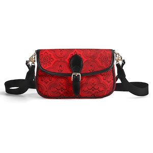 Bolso de hombro de piel con estampado gótico rojo, con 2 correas ajustables y extraíbles, convertible de bandolera a bolso de mano con correa corta