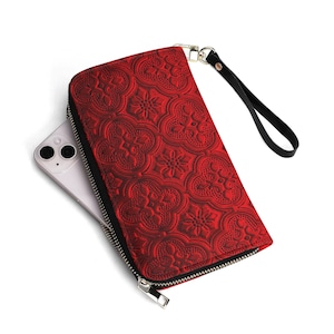 Rote Leder Geldbörse, Gothic Print Armband