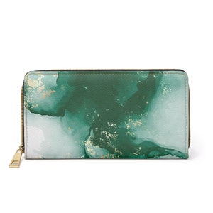 Portefeuille à glissière Splash vert émeraude et or pour femme