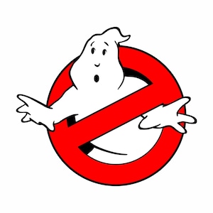 Op de afbeelding: Een witte cartoon geest met zwarte ogen en een open mond, geplaatst over een rode cirkel met een rode streep erdoor. De geest heeft uitgestrekte armen en is een bekend popcultuur symbool.