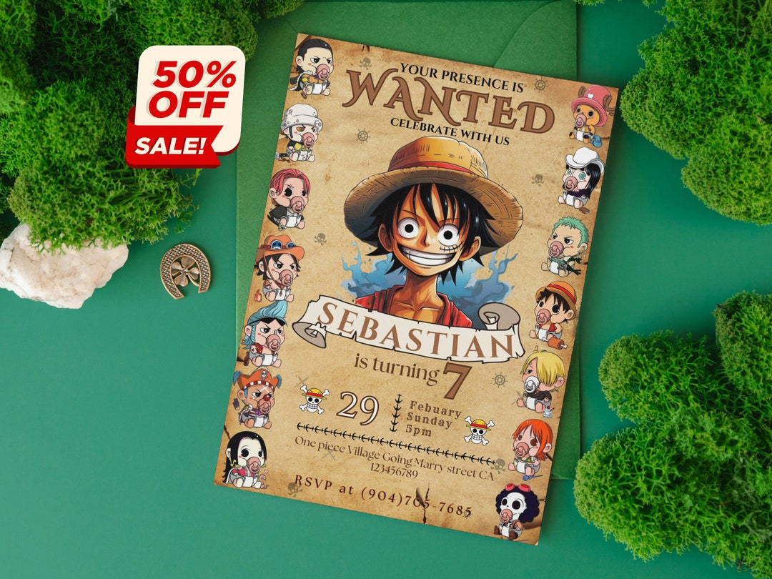 One Piece Anime Printable Invitation Luffy Birthday Invitation One ...