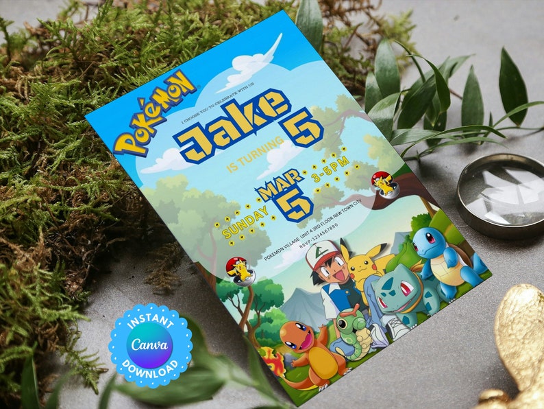 Customizable Pokemon Birthday Invitation Template Pikachu Party Invite