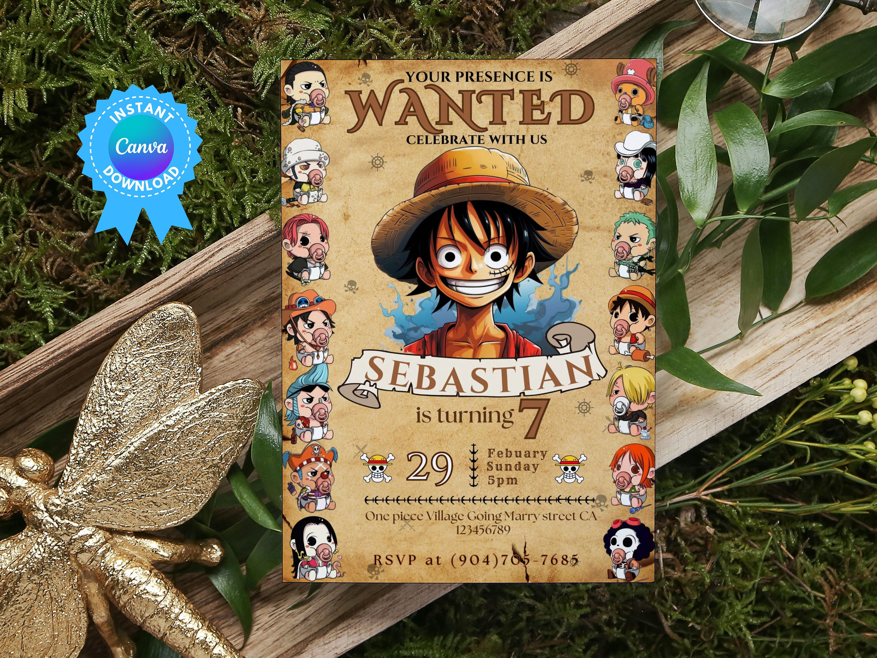 One Piece Anime Printable Invitation Luffy Birthday Invitation One ...