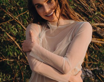 MINIMISMI recycled mesh/long sleeve top in mint
