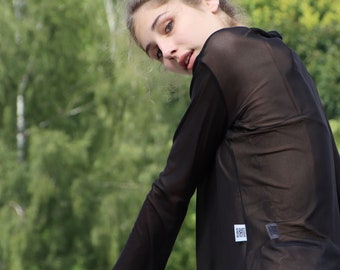 MINIMISMI recycled mesh/long sleeve top in black