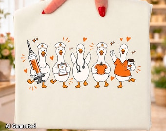 Funny Goose Nurse PNG, Cute Fall Nurse Design, Autumn Nursing, Pumpkin Nurse Doodle, Nurse Stuff (Digital Download)