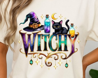 Whimsical Witchy Black Cat PNG: Halloween Potions Clipart (Sublimation File)