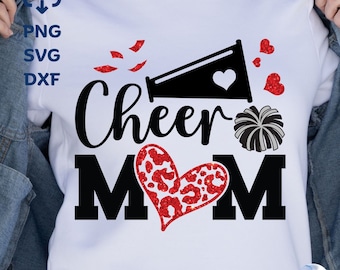 Cheer Mom Leopard Heart SVG PNG DXF - Cheerleader Varsity Design (Digital Download)