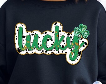 Glitter Lucky Shamrock coquette png, Lucky PNG, brushstroke Lucky PNG, patricks day png, glitter patrick png, retro patrick Png, Irish Day