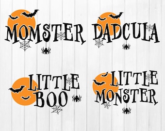 Spooky Halloween Family SVG Bundle - Momster, Dadcula, Little Monster, Little Boo - Matching Shirt Designs