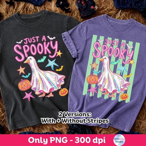 Halloween Goose PNG, Preppy Ghost Goose Design, Spooky Season Sublimation File, Boutique Fall, Distressed, With and Without Stripes Versions