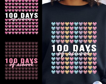 Coquette Bow 100 Days of School PNG: Retro Teacher Shirt (Digital Download)