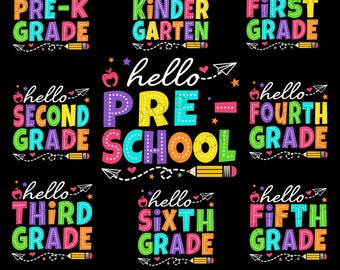 Hello Grade School SVG Bundle: Back To School Teacher Designs (Digital Cut File)