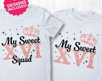 My Sweet 16 SVG Design, Krone, Glitzer Zahlen (Digitaler Download)