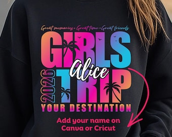 Personalized Girls Trip 2026 SVG, Tropical Beach Vacation Cut File (Digital Download)