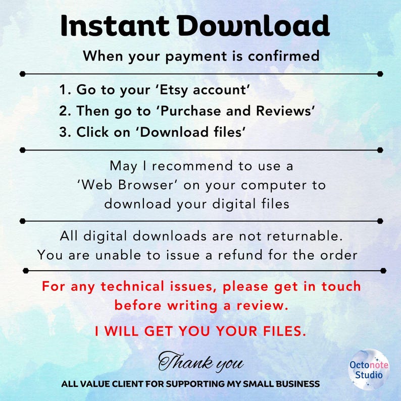 Halloween Goose instant download instruction card for digital buyers.
Clear steps for accessing the sublimation design after purchase confirmation.