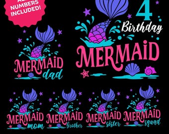 Mermaid Birthday Family Bundle SVG PNG: Matching T-Shirt Designs Cut Files (Digital Download)
